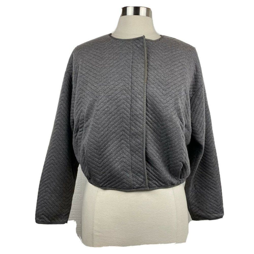 Line Dot Jacket S Womens New Gray Full Zip Long Sleeve Crop Textured Lined